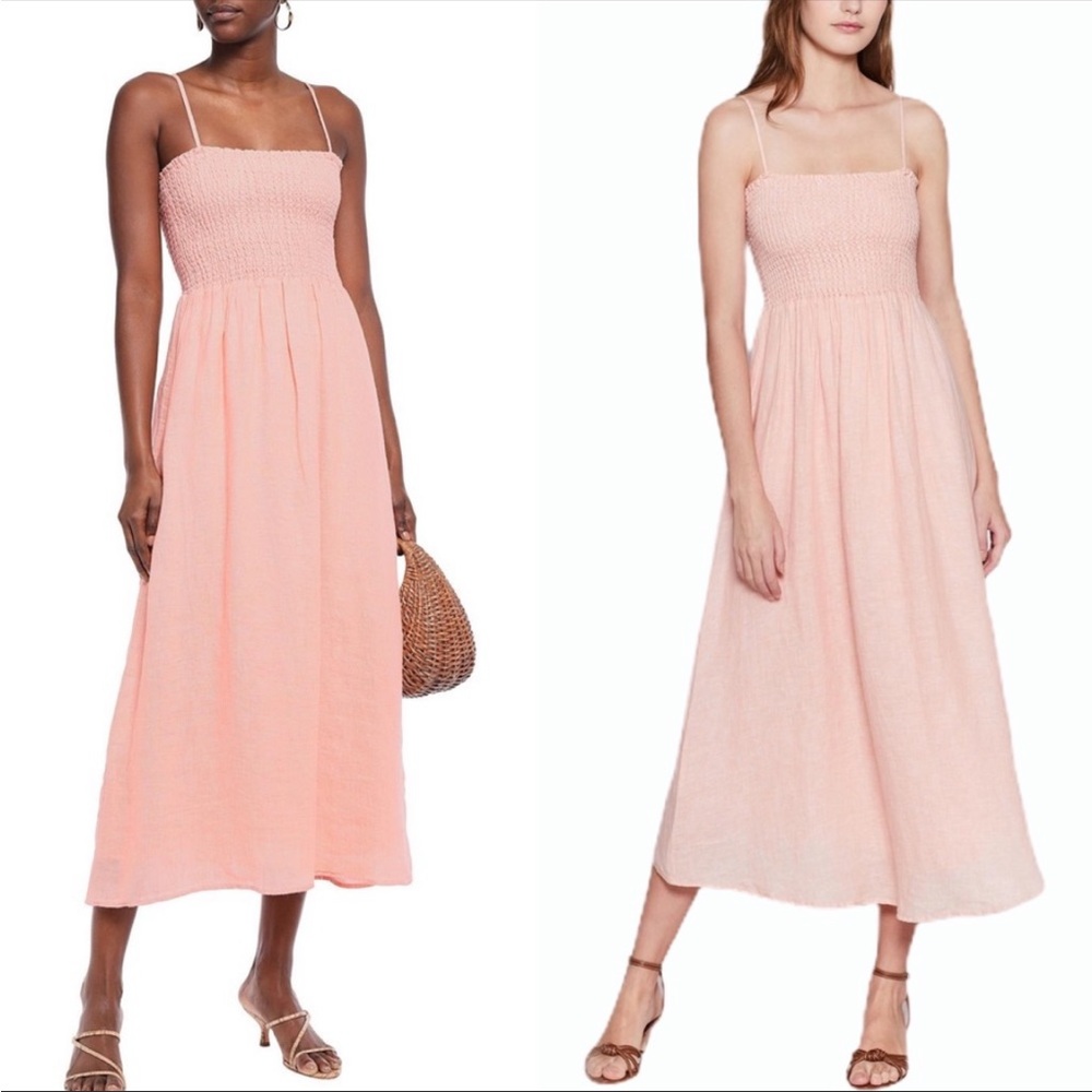 Joie Tilsa Peach Linen Shirred Strap Maxi Dress S